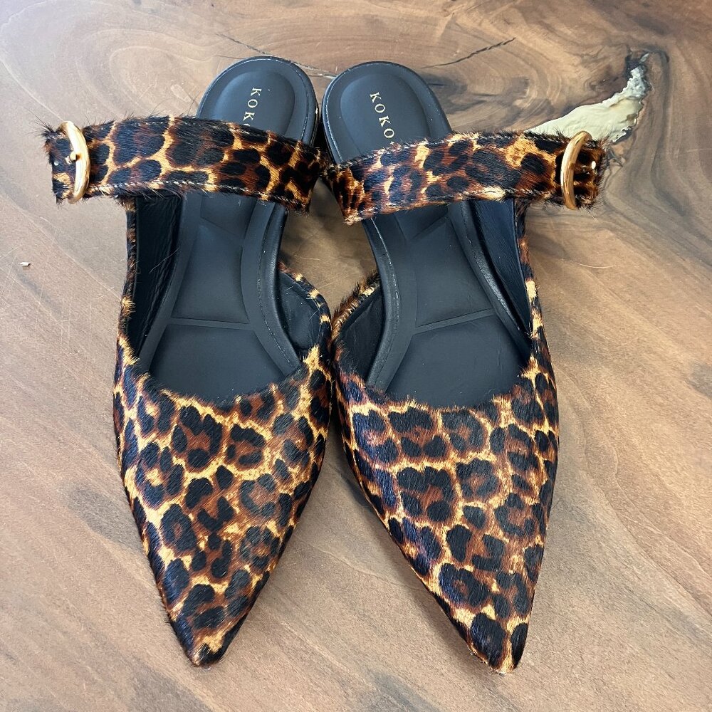 Koko + Palenki Leopard Print Pointed Toe Flats Mules Slip On Women's Size 9